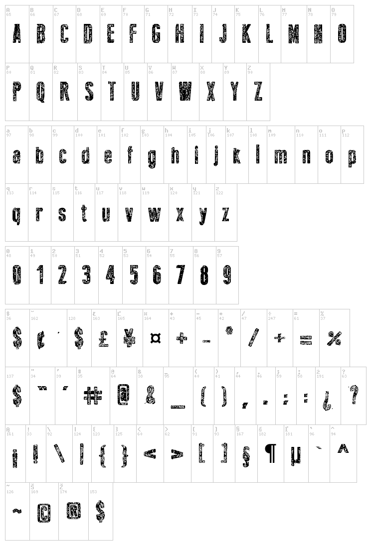 New Press Eroded font map